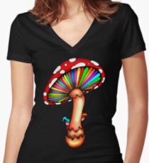 Psychedelic Mushroom Women's Fitted V-Neck T-Shirt