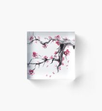 Watercolor Spring blossoms - japanese symbol Acrylic Block