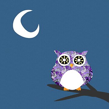 Artwork thumbnail, Purple Owl Chilling at Night on A Tree Branch by vividlee