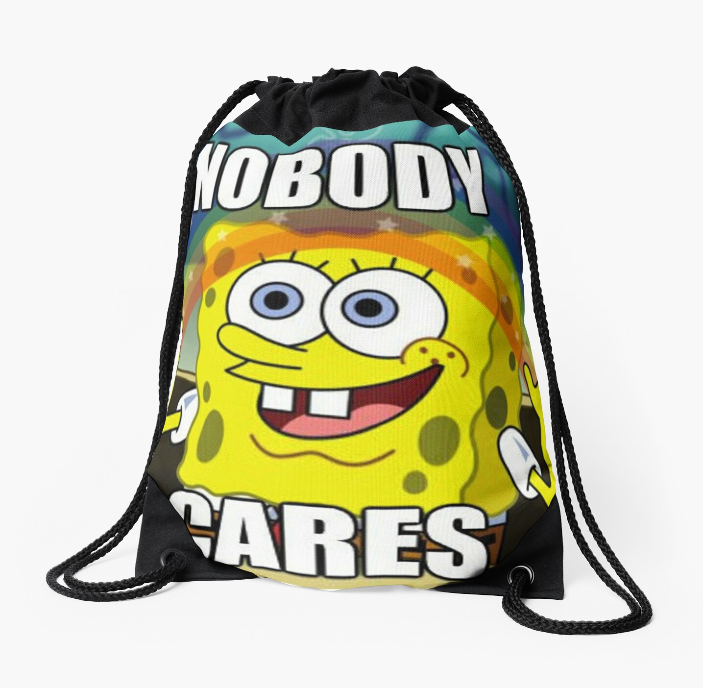 Spongebob Nobody Cares Drawstring Bags By Bellapeace11 Redbubble