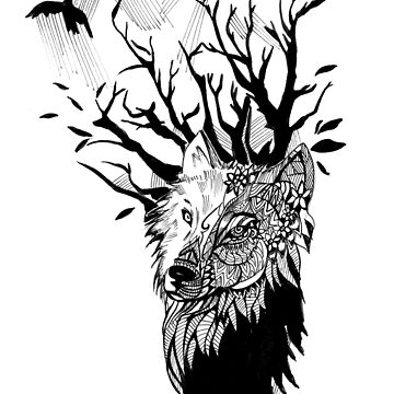 Sketch Of A Wolf With Leaves In Black And White For Tattoo Design Photo  Background And Picture For Free Download - Pngtree
