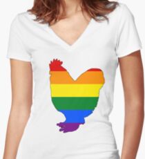 Rainbow Chicken Women's Fitted V-Neck T-Shirt