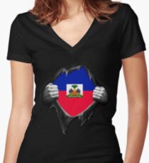 Haiti Flag. Proud Haitian Women's Fitted V-Neck T-Shirt