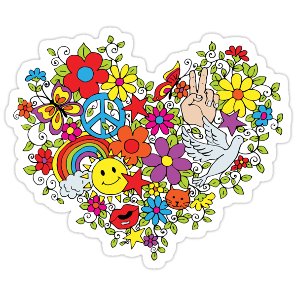 Hippie Love Flower Power Stickers By Marymagrini Redbubble 