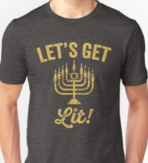 Let's Get Lit Funny Menorah Hanukkah Jewish Unisex T-Shirt