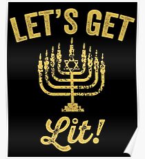 Let's Get Lit Funny Menorah Hanukkah Jewish Poster