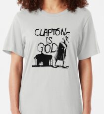 Clapton is God - Black on White Slim Fit T-Shirt