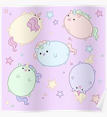 Chubby Pastel Unicorns (In Space) Poster