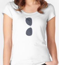 Popular Aviator Style Sunglasses Print Simple Design Women's Fitted Scoop T-Shirt