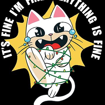 I'm Fine - Cat - Tangled in Christmas Lights - Pin, Magnet or