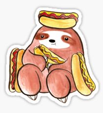 Watercolor Sloth Eating Hotdogs Sticker