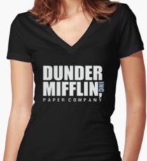 Dunder Mifflin The Office Funny Typography Text Logo Shirts Women's Fitted V-Neck T-Shirt