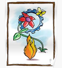 Flower Flame Gear Butterfly Poster