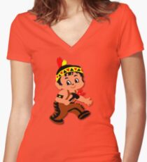 Cute retro Kid Billy as a Native Indian Women's Fitted V-Neck T-Shirt