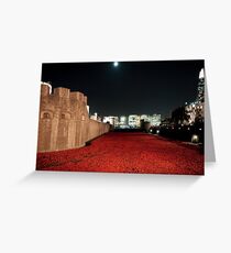 Poppies at the Tower of London - At Night with the Shard. Greeting Card