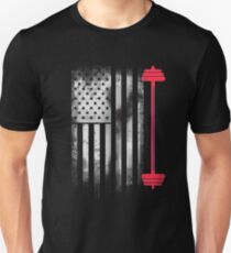 Weight lifting bodybuilding muscles body america pride flag usa sport Unisex T-Shirt