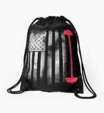 Weight lifting bodybuilding muscles body america pride flag usa sport Drawstring Bag