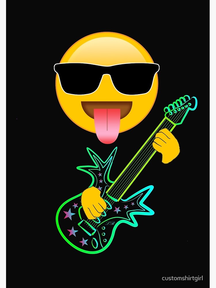 "Rock Music Emoji Playing Guitar" Spiral Notebook by customshirtgirl