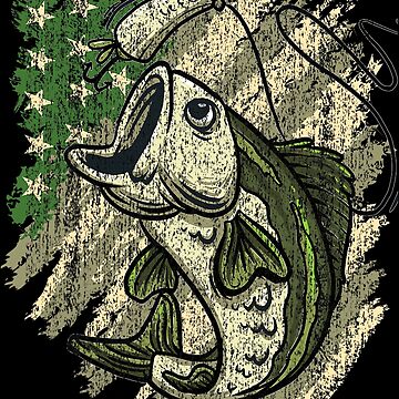 Vintage Camo American Flag Bass Fishing Fisherman RWB