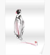 Geisha watercolor art print, japanese woman poster Poster