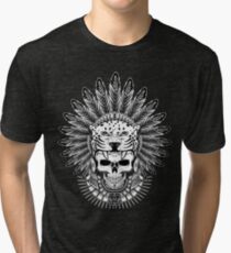 Native Aztec Jaguar Warrior Skull Headdress Tri-blend T-Shirt