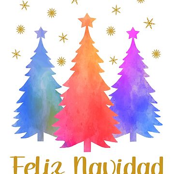 Feliz Navidad Spanish Watercolor Pastel Christmas Trees Winter Forest |  Sticker