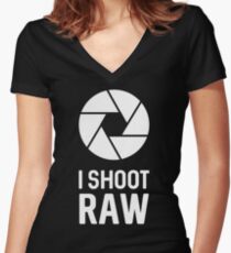 I Shoot Raw Women's Fitted V-Neck T-Shirt