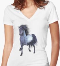 Horse on the Lake Women's Fitted V-Neck T-Shirt