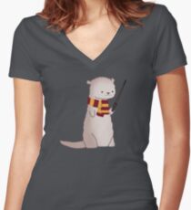 Harry Pawter Otter Women's Fitted V-Neck T-Shirt
