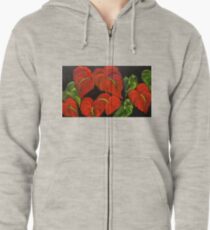 Red Anthurium Zipped Hoodie
