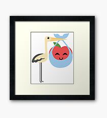Stork with Baby Apple Emoji Happy with Joy Framed Print
