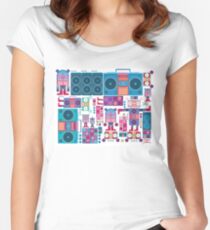 robot boom box tape music vector pattern Women's Fitted Scoop T-Shirt