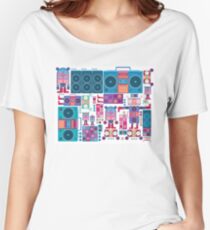 robot boom box tape music vector pattern Women's Relaxed Fit T-Shirt
