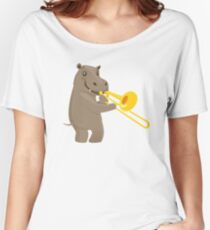 Funny hippo playing music with trombone Women's Relaxed Fit T-Shirt