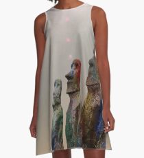 Sacred Places - Easter Island Rapa Nui Moai Figures A-Line Dress