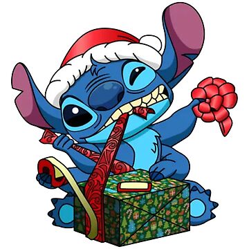 Stitch opening gifts christmas Sticker for Sale by lokabrand