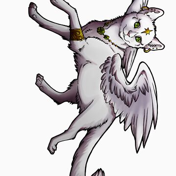 Artwork thumbnail, White Winged Kitty Sticker by cybercat