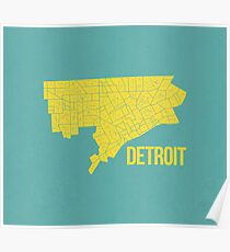 Detroit Roads (Teal/Yellow) Poster