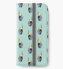 Cockatiel textile pattern (digital illustration) | turquoise iPhone Wallet/Case/Skin