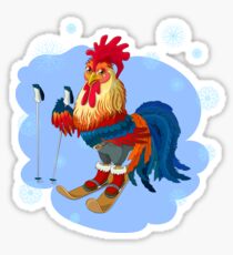 Bright cock for skiing in the winter. Sticker