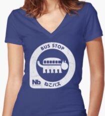 Neko Bus Stop Women's Fitted V-Neck T-Shirt