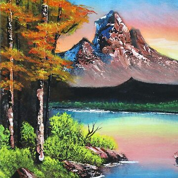 Mountain Art and Sunset inspired by Bob Ross Tapestry for Sale by Kitslam  Art