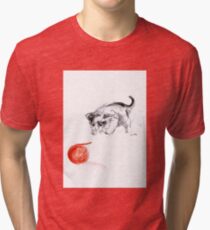 Cat and wool cats poster, sumi-e art print Tri-blend T-Shirt
