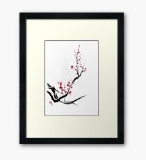 Cherry blossom tree sumi-e painting, sakura art print Framed Print