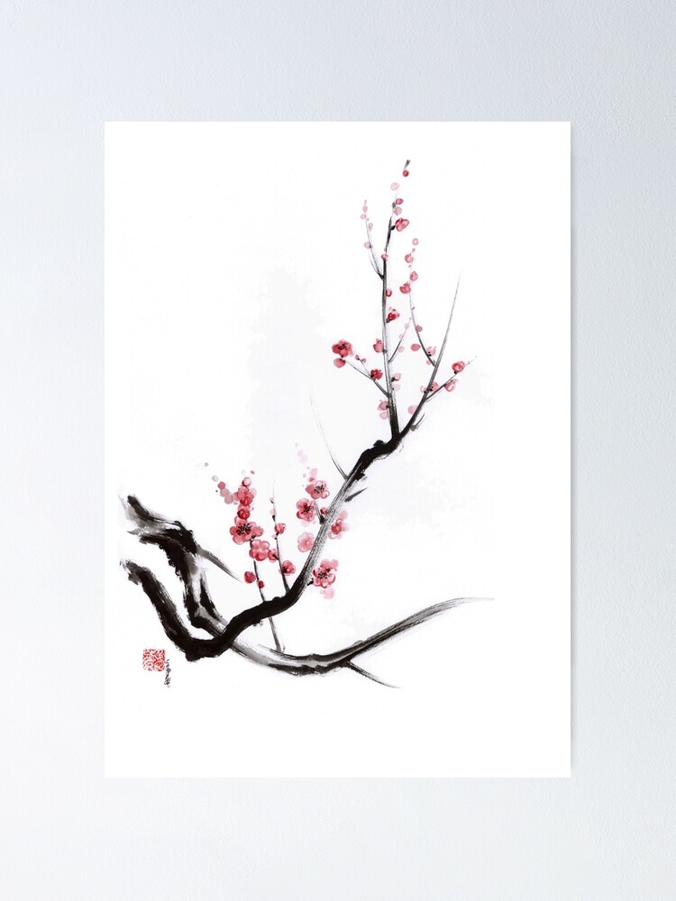 "Cherry blossom tree sumie painting, sakura art print" Poster by