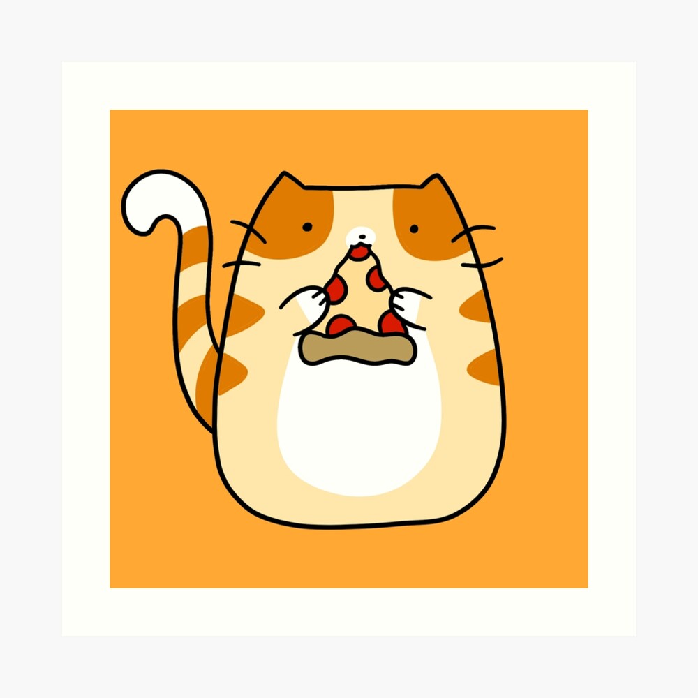 "Tabby Cat Eating Pizza" Art Print by SaradaBoru Redbubble