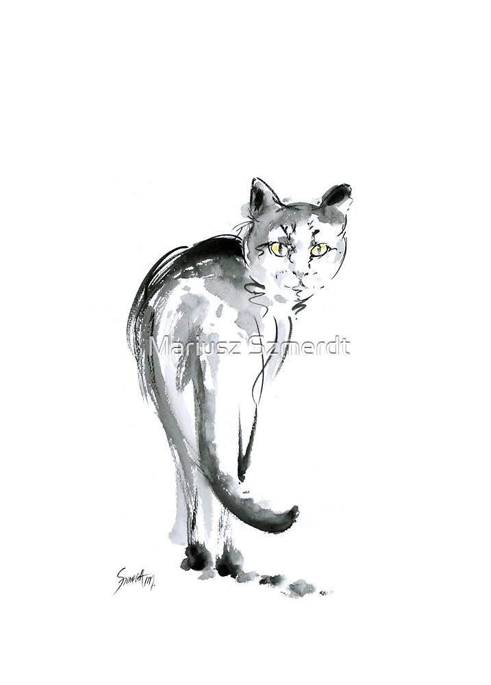 "Cat watercolor art print, cats painting for sale" by Mariusz Szmerdt