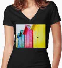 Colorful beach huts Women's Fitted V-Neck T-Shirt