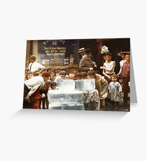 Licking blocks of ice during heat wave in New York, July, 1911 Greeting Card