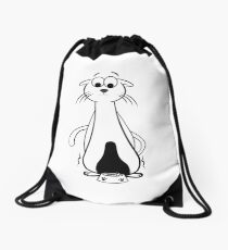 Skinny Funny Cat Eat Bones Drawstring Bag